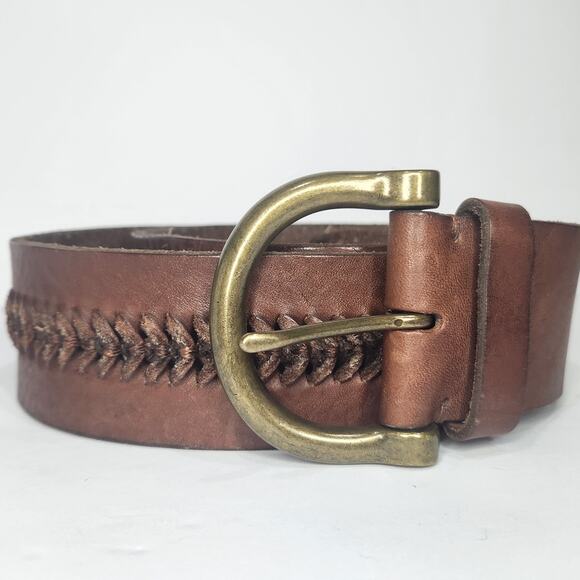 Lauren Ralph Lauren Brown Whipstitch Belt Brass Buckle 42\